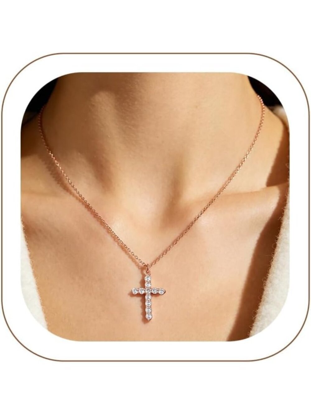Dainty Waterproof Cross Necklace for Women, CZ Pendant in Silver/Gold/Rose Gold